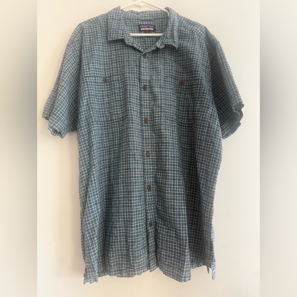 Patagonia Hemp Organic Cotton Blend Plaid Button Down Short Sleeve Shirt Size 2X